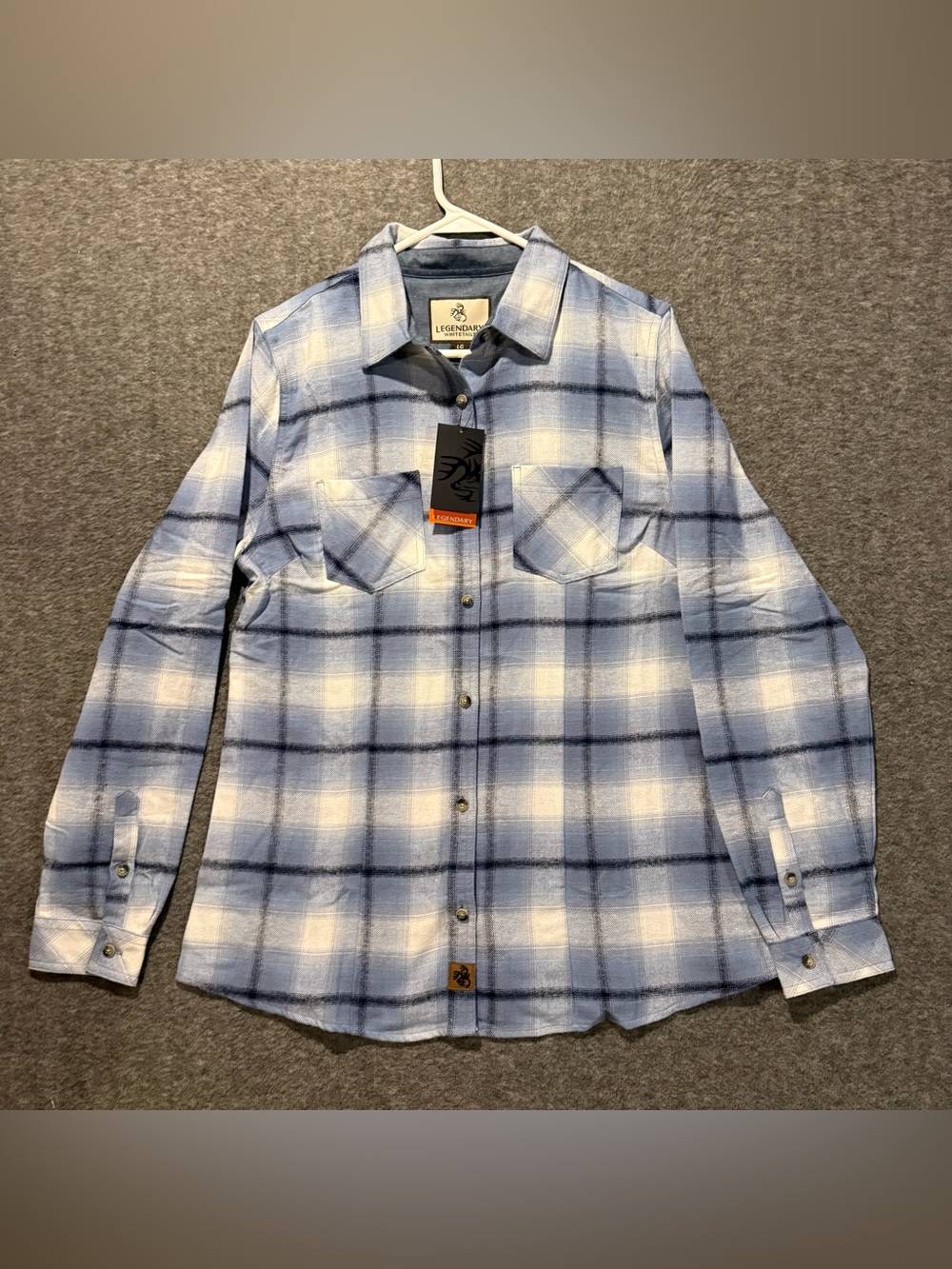 Legendary Whitetails Flannel Shirt Womens L Blue Plaid Cottage 100% Cotton NWT